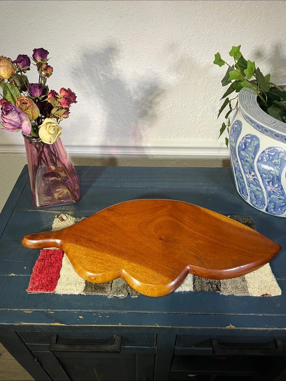 Vintage MCM Monkey Pod Wood Serving Tray 3 Compartment Snack Dish